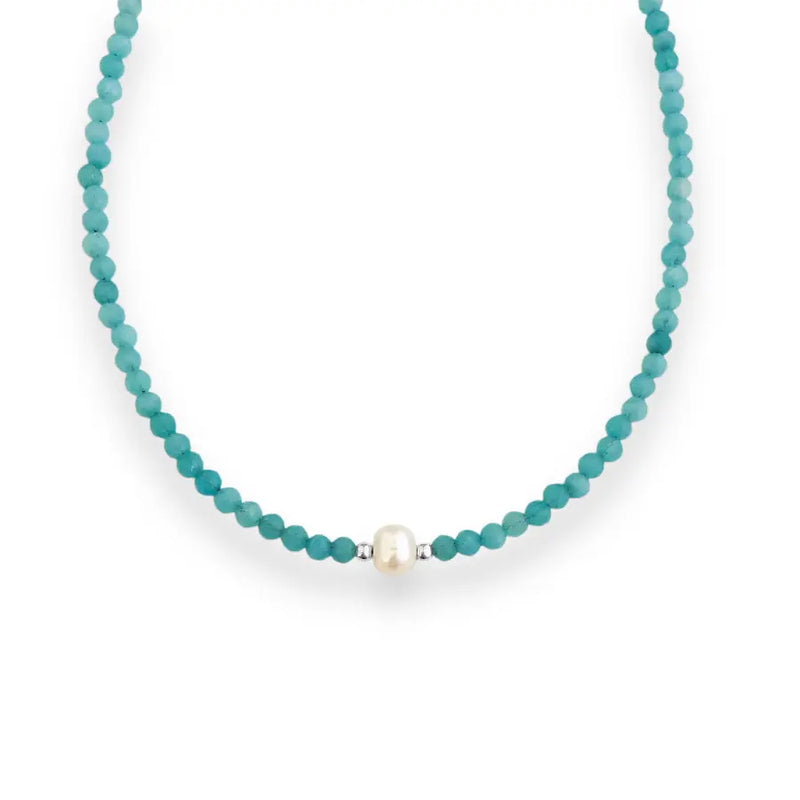 Gargantilha Jade Amazonita e Pérola Barroca