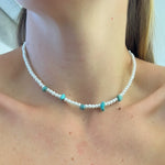 Gargantilha choker pérolas com Turquesa