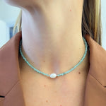 Gargantilha Jade Amazonita e Pérola Barroca
